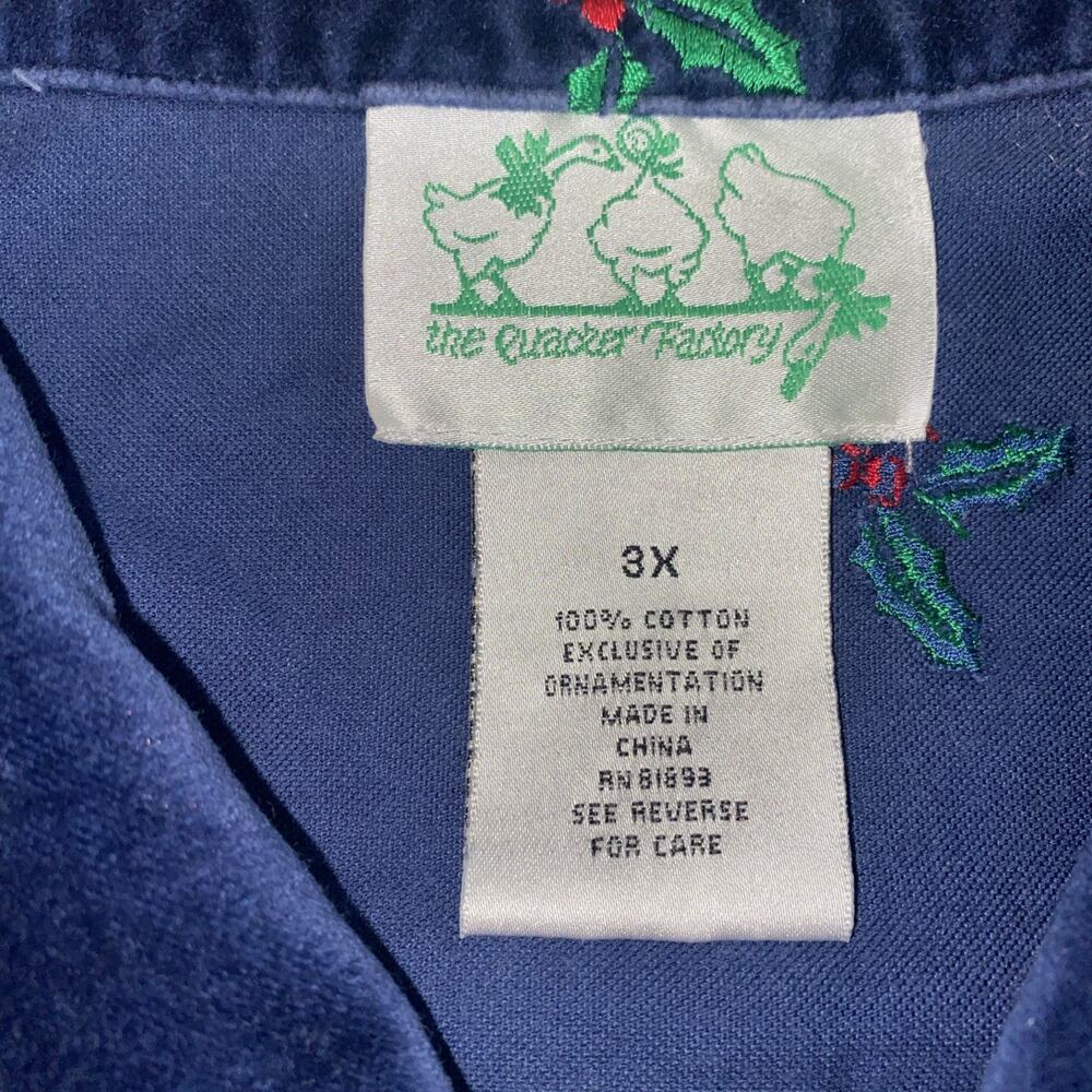 Quacker Factory Jacket Womens 3X Navy Blue Velvet Holly Oak Embroidered Holiday - Picture 2 of 6